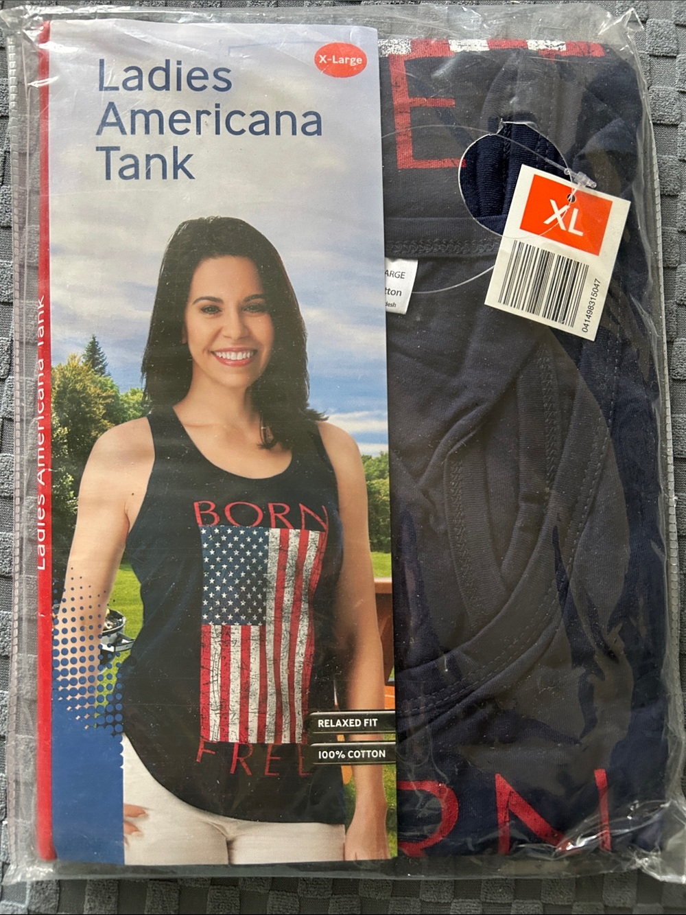 Ladies Americana Tank - Navy Muscle Tee with Flag Graphic 100% Cotton XL
